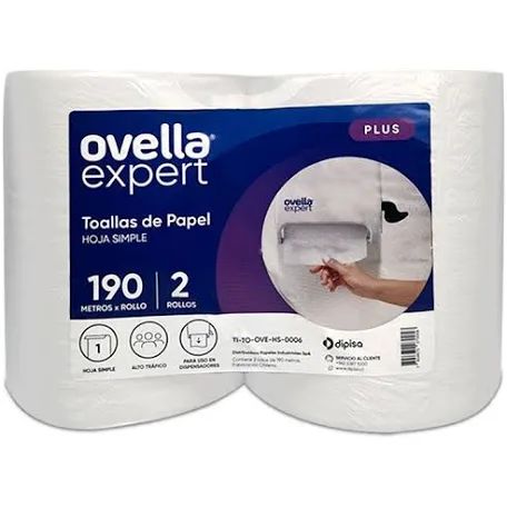 Toalla Ovella 2 Rollos de 190Mts Hoja Simple