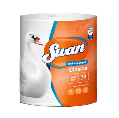 Toalla de Papel Swan Clásica 70 Metros Doble Hoja - Manga 6 Rollos
