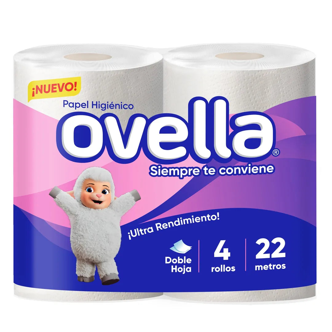 Set 4 Rollos Papel Higiénico Doble Hojas 22mts Ovella