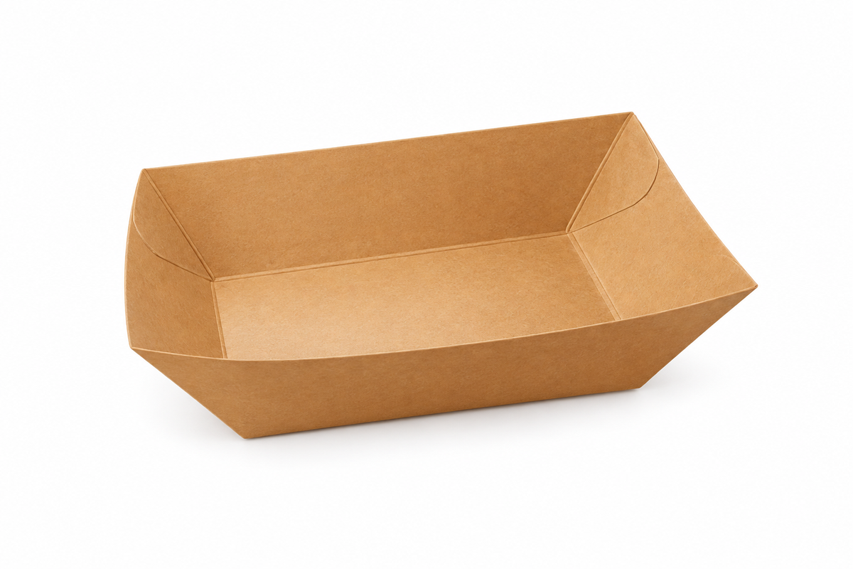 Bandeja rectangular kraft tamaño chico Pack 250 un