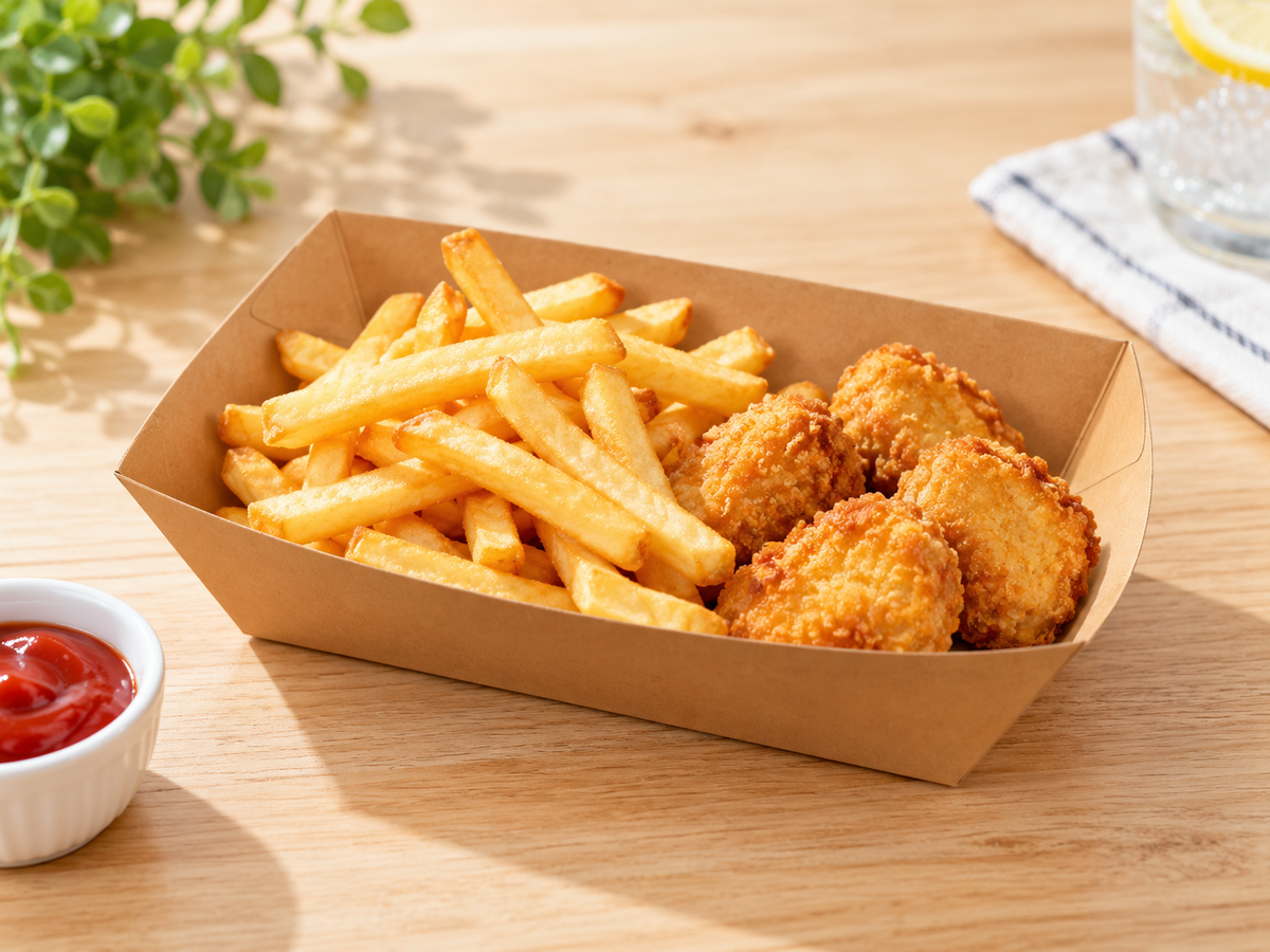 Bandeja rectangular kraft tamaño mediano Pack 250 un