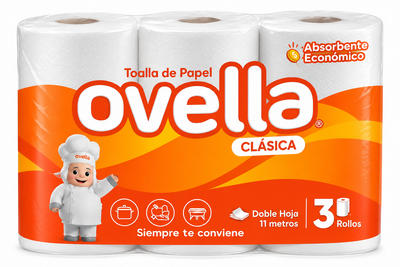 Toalla Ovella Clasica doble hoja 3unidades x 11 Mts