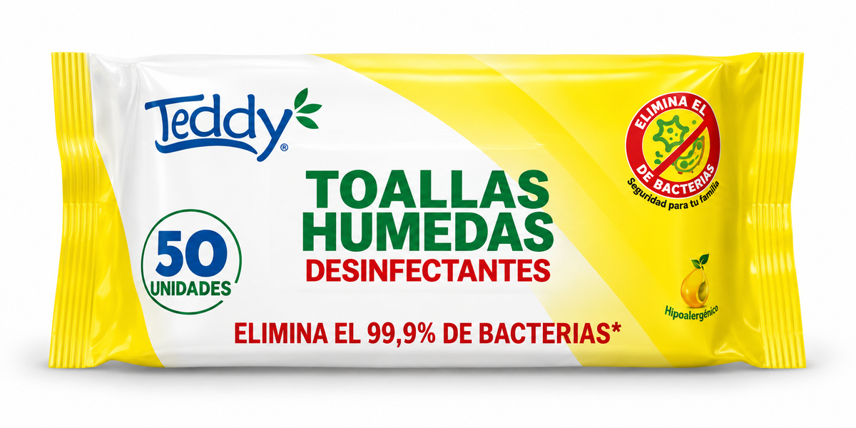 Toallas Húmedas Desinfectantes 50 un Aroma Limón | Teddy