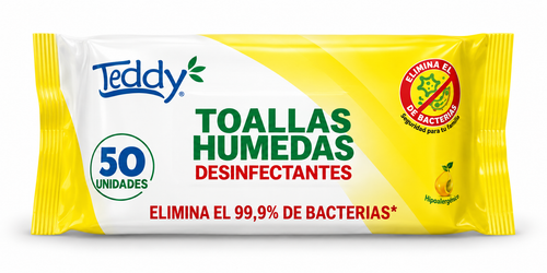 Toallas Húmedas Desinfectantes 50 un Aroma Limón | Teddy