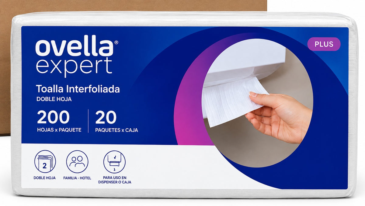 Toalla interfoliada laminada Ovella Premium doble hoja 200 unidades - Puro Brillo