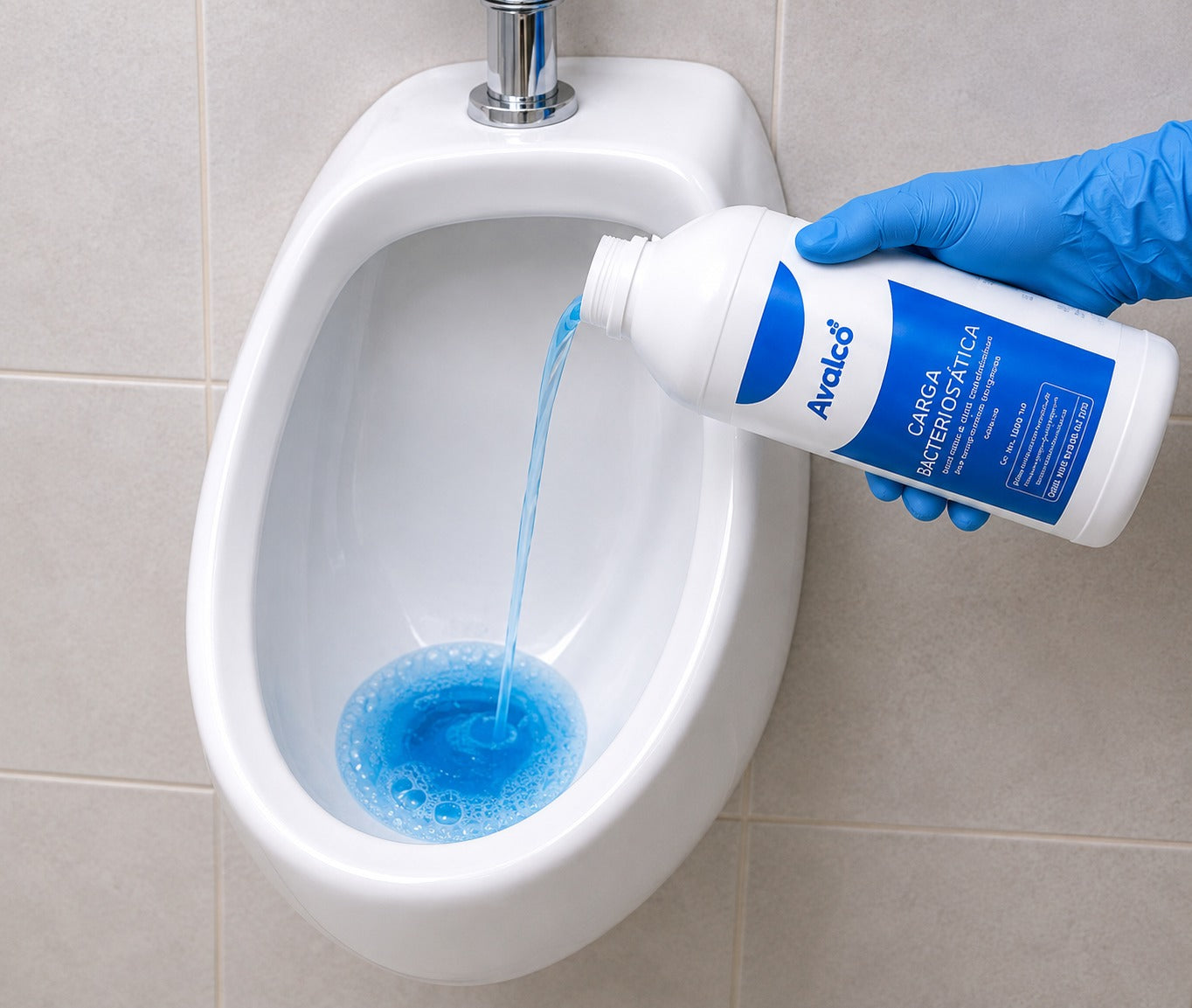 Carga Bacteriostatico Avalco para limpieza de urinario y griferia